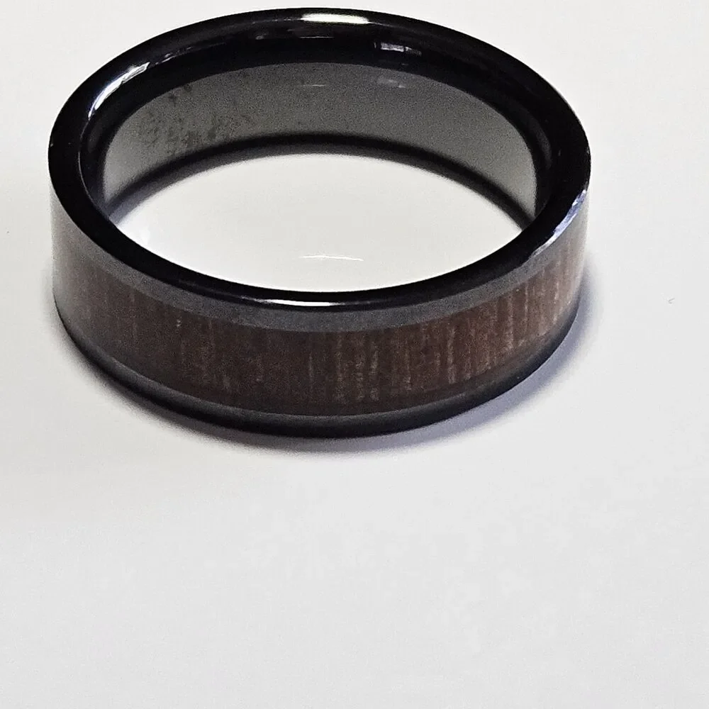 Three Keys Black With Wood Grain Look Men's Ring Size 13.5